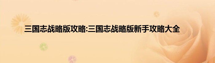 三国志战略版攻略:三国志战略版新手攻略大全