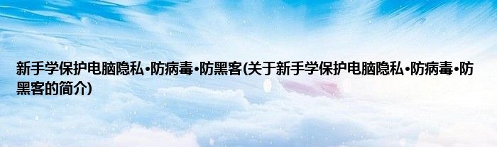 新手学保护电脑隐私·防病毒·防黑客(关于新手学保护电脑隐私·防病毒·防黑客的简介)
