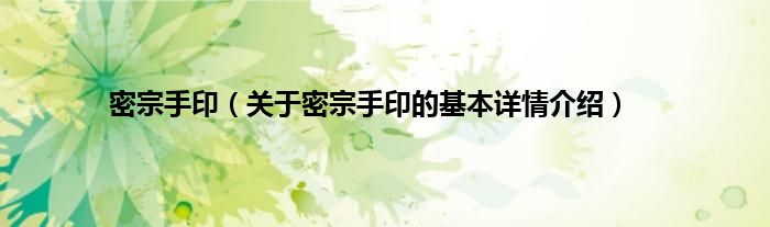 密宗手印（关于密宗手印的基本详情介绍）