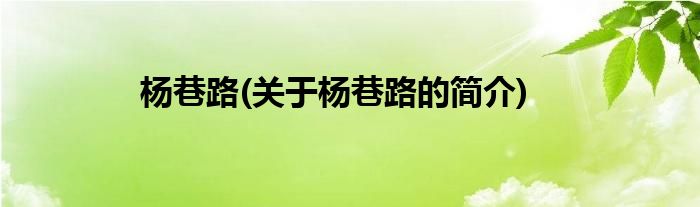 杨巷路(关于杨巷路的简介)
