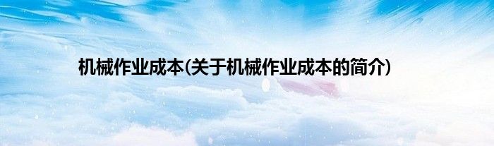 机械作业成本(关于机械作业成本的简介)