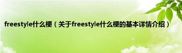 freestyle什么梗（关于freestyle什么梗的基本详情介绍）