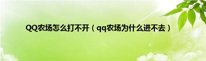 QQ农场怎么打不开（qq农场为什么进不去）